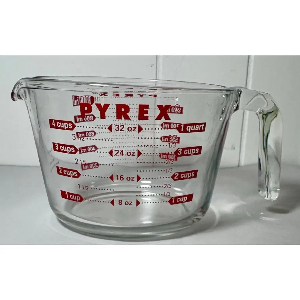 Vintage Pyrex 4 Cup 1 Qt Glass Measuring Cup Open Handle